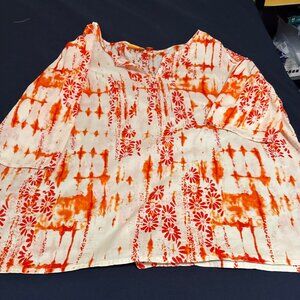 AVENUE Women's 3/4 sleeve 100% COTTON  TYE DYE CREAM AND ORANGE SIZE  26/28